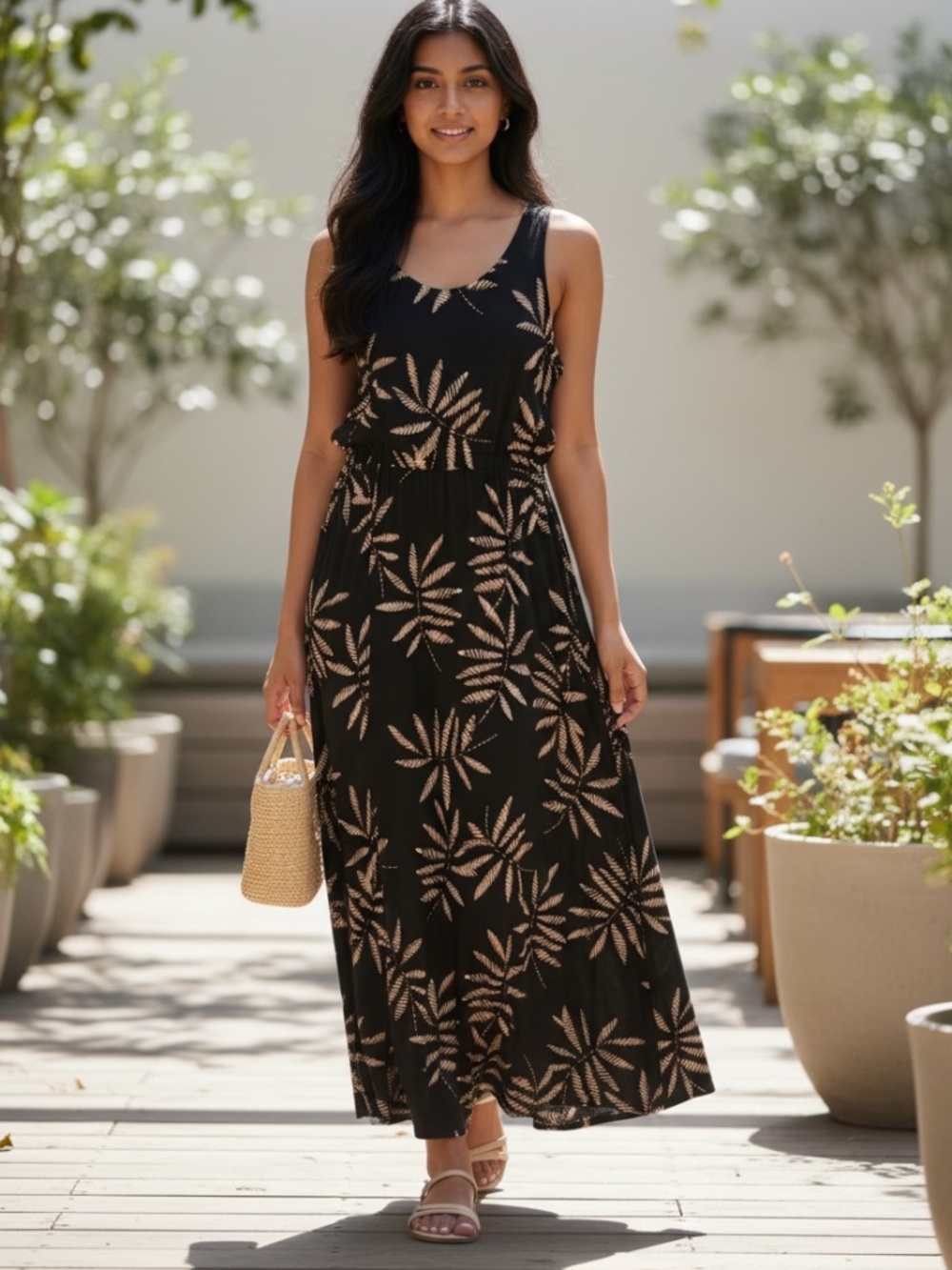a new day Black Tropical Print Sleeveless Dress